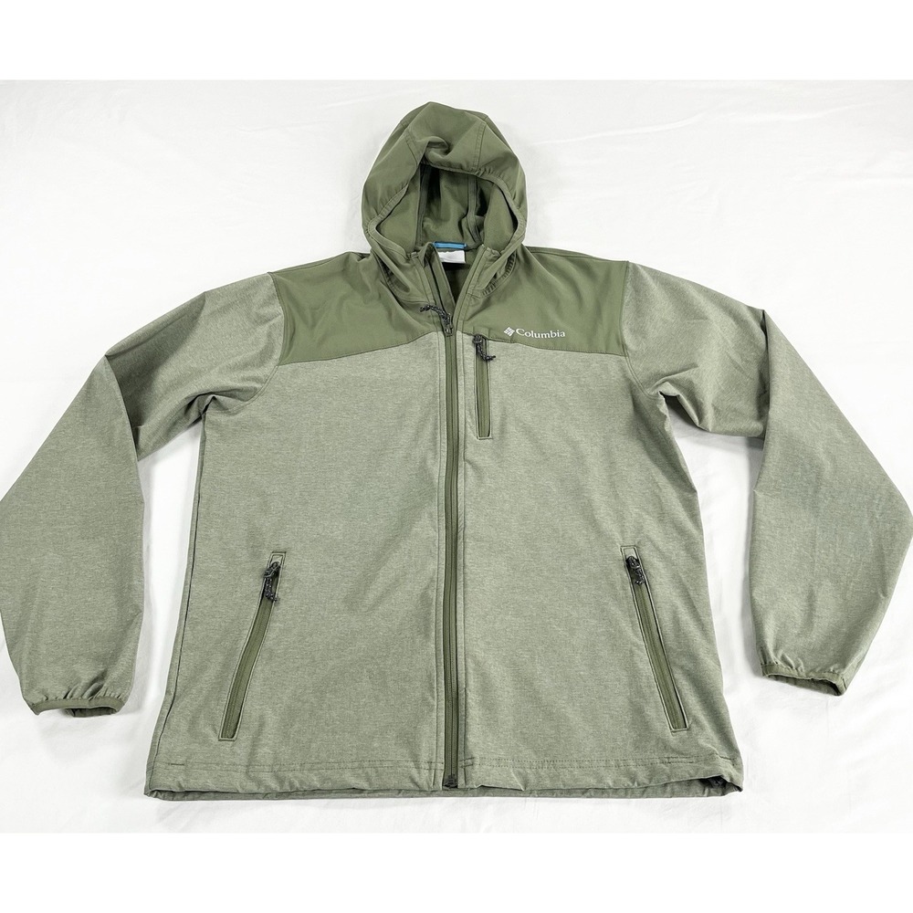 Columbia Miller Peak Mens Medium Green Hooded Softshell Jacket Wind Resistant